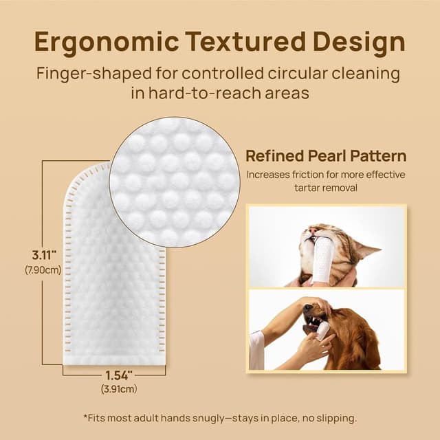 Detalle de HICC PET Dental Finger Wipes for Dogs & Cats – Toothbrush-free plaque & tartar remover wipes with coconut oil