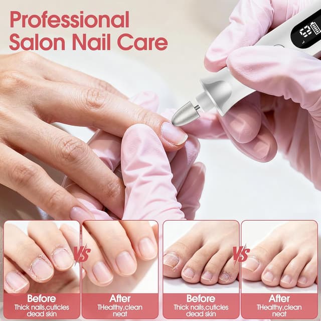 Detalle de Elektrisches Maniküre-/Pediküre-Set mit LED, 10 Aufsätzen und 10 Geschwindigkeiten – kabellos für Nägel & Hornhaut