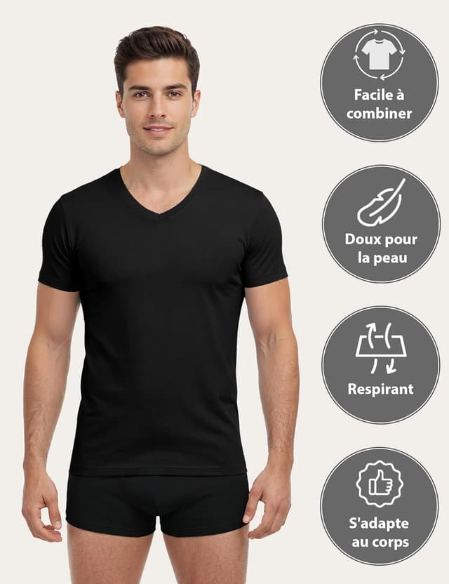 Detalle de ALPIDEX lot de 4 t-shirts homme débardeur à encolure en V (manches courtes) pour sous-vêtements