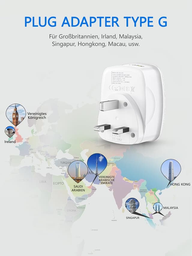 Thumbnail 2 de LENCENT Reiseadapter Typ G EU auf UK 5‑in‑1