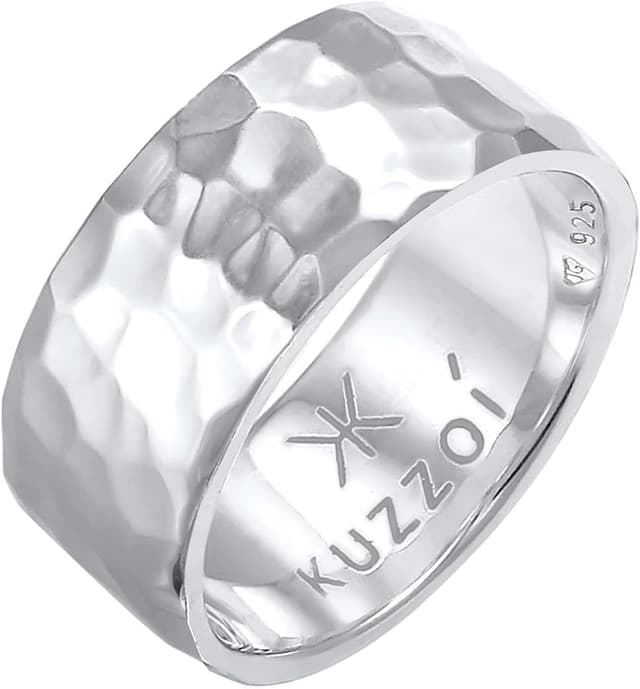 Detalle de Kuzzoi Herrenring im Hammerschlag-Design, massiver 925 Sterling Silber Bandring (ca. 10 mm breit)