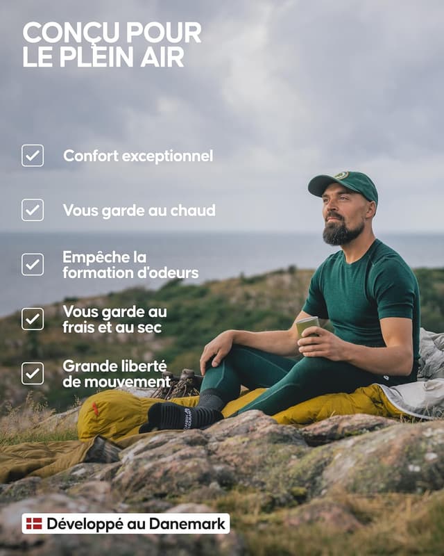 Detalle de Danish Endurance T-shirt de couche de base en laine mérinos (80/20) à manches courtes