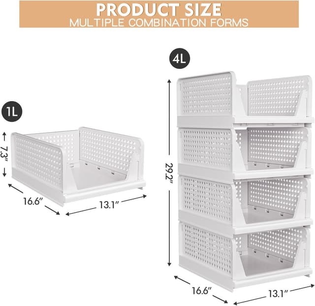 Detalle de caktraie 4 Pack Stackable Closet Storage Basket 16.6"