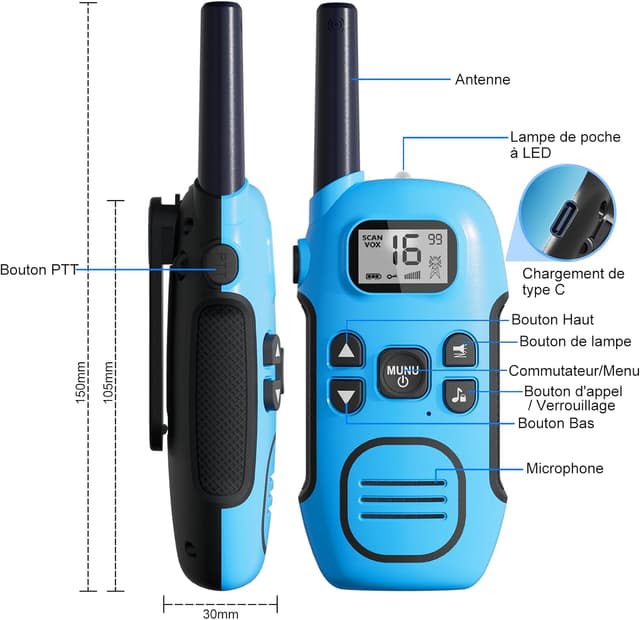 Thumbnail 6 de DURLK Talkie Walkie Enfants 3 pièces 1200 mAh