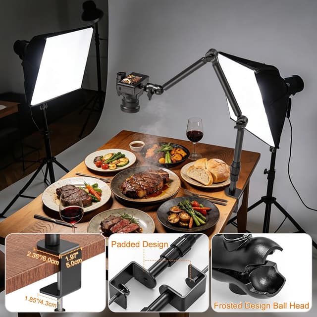 Detalle 2 de Jubor Camera Desk Mount – Overhead webcam and projector stand with 1/4" screw, 360° adjustment (max 3 kg)