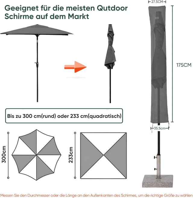 Detalle 2 de Sekey Schutzhülle für Sonnenschirm bis Ø 300 cm – Abdeckhaube mit UV-schutz und Reißverschluss