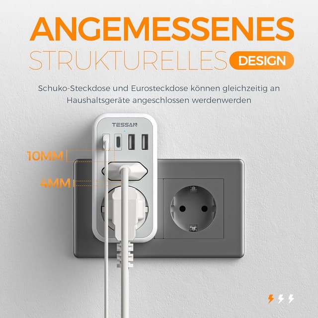 Thumbnail 4 de TESSAN Doppelstecker Steckdose 6 in 1