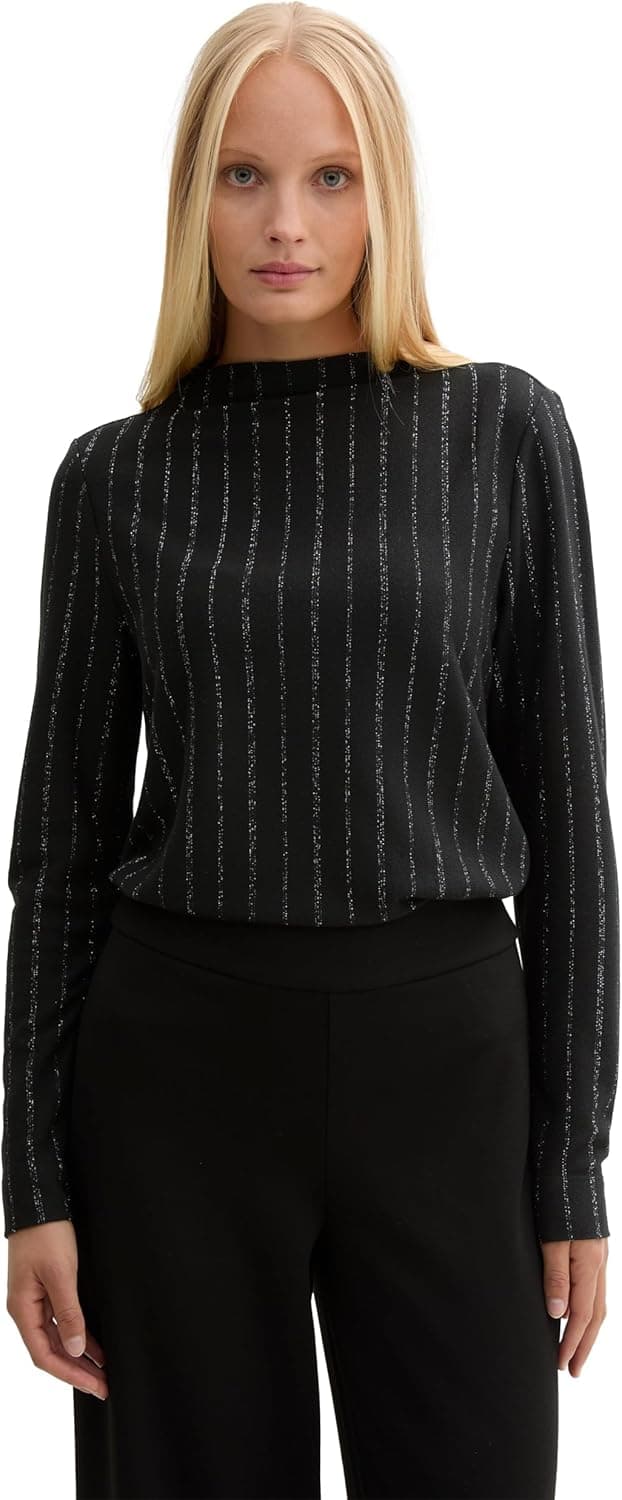 Detalle 2 de TOM TAILOR maglietta donna a maniche lunghe a righe dall’aspetto brillante
