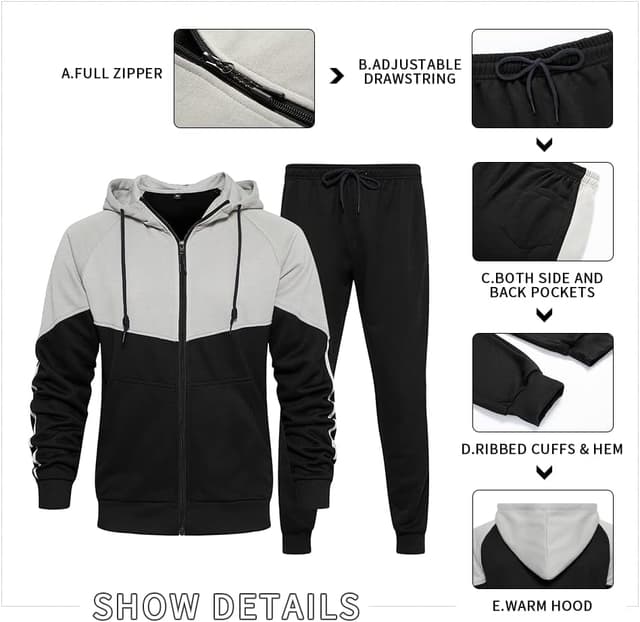 Detalle de AOTORR men’s full-zip hooded tracksuit set with pockets