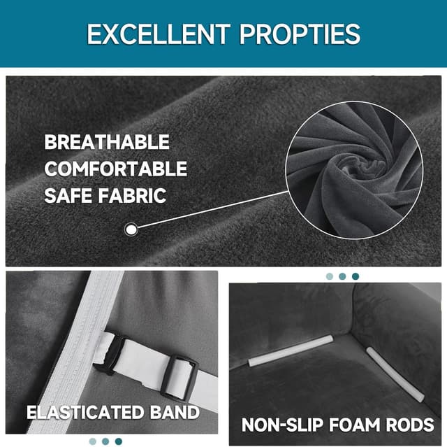 Detalle de YSTELLAA housse de canapé en velours extensible 2 places universelle avec accoudoirs – gris