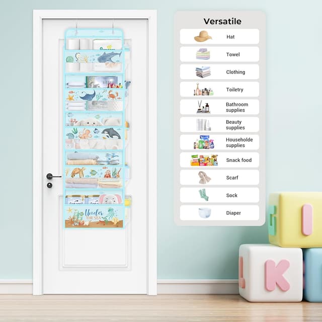 Detalle de Clastyle Ocean Animals over the Door 5-Tier Hanging Storage Organiser (Turtle) – Nursery, Bathroom & Bedroom Use