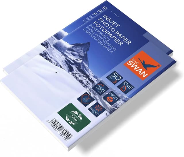 Detalle de BLUE SWAN Carta Fotografica Lucida 10×15 cm, 260 g/m² – 100 fogli (2×50) a asciugatura rapida