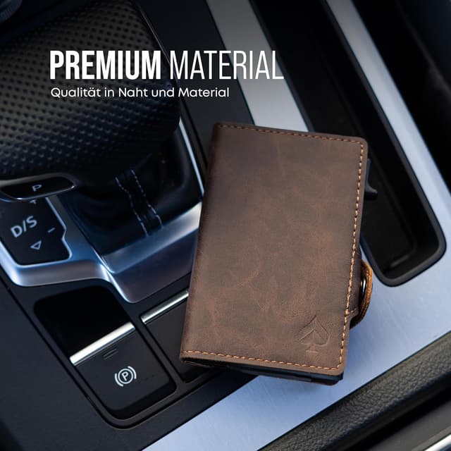 Detalle 2 de CARD Nine! Clip Wallet mit RFID-Schutz – Slim Cash Clip Geldbörse mit Münzfach (Dunkelbraun)