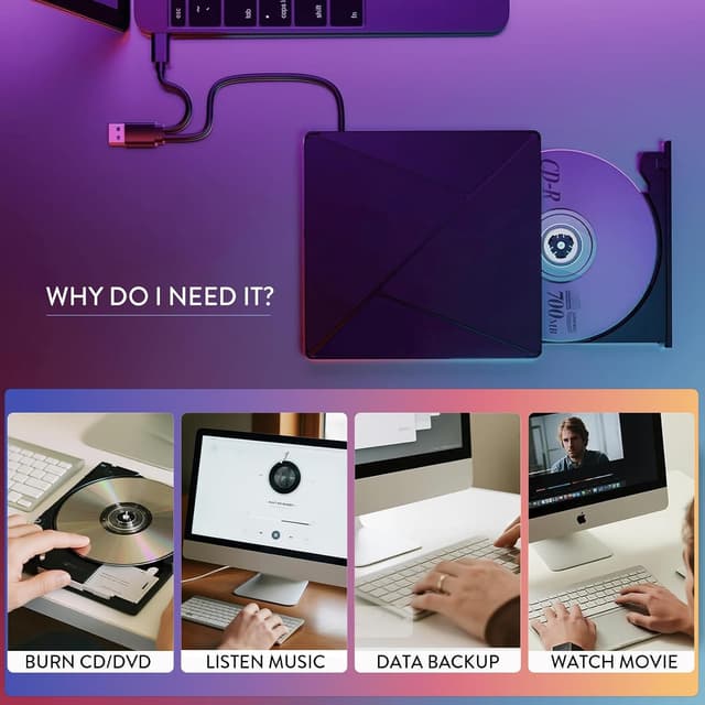 Thumbnail 4 de External CD DVD Drive USB 3.0 Type-C Slim Portable 📀