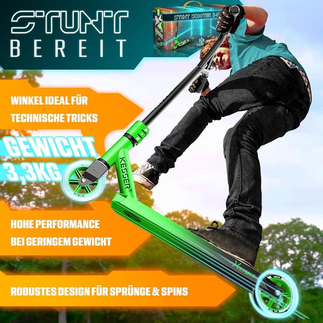Detalle de KESSER Stunt Scooter X-Limit mit 360°-Lenkung, ABEC 9 Kugellagern und Metallbremse (bis 100 kg)