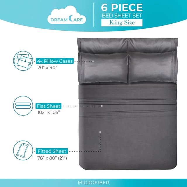 Detalle 2 de DREAMCARE King Size 6‑Piece Sheets Set 21