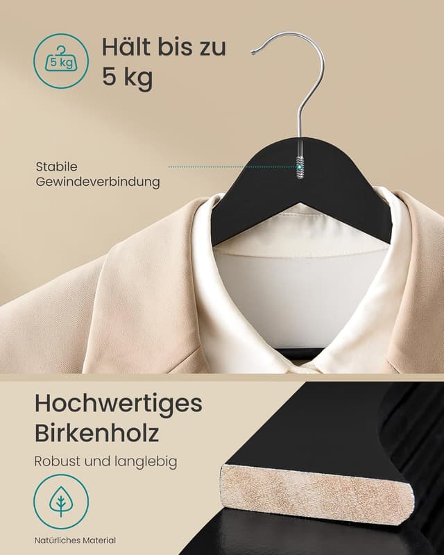 Detalle de SONGMICS Holz-Kleiderbügel Set 30 Stück