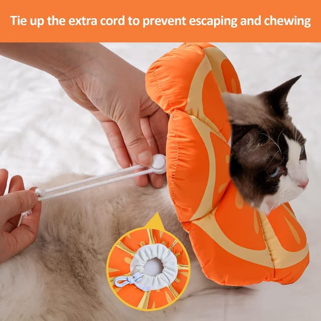Detalle 2 de Avont Cat Cone Collar Soft (Mandarin) – adjustable pet recovery collar for cats, kittens & small pets, size S