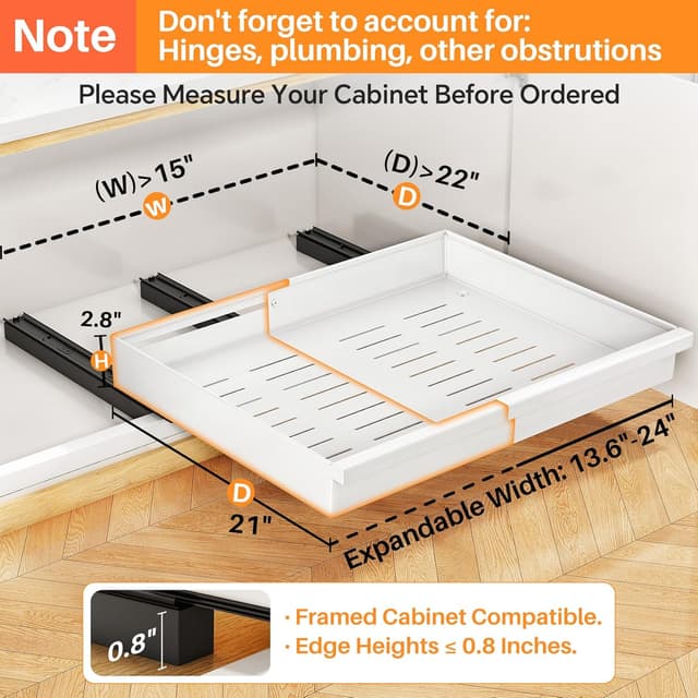 Detalle de Pull out Cabinet Organizer 2-Pack Expandable 13.6"-24"