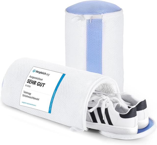 Detalle de Teletrogy 2er-Set Schuhwaschbeutel für Waschmaschine – 3D-Net mit verstecktem Reißverschluss (bis EU 46)