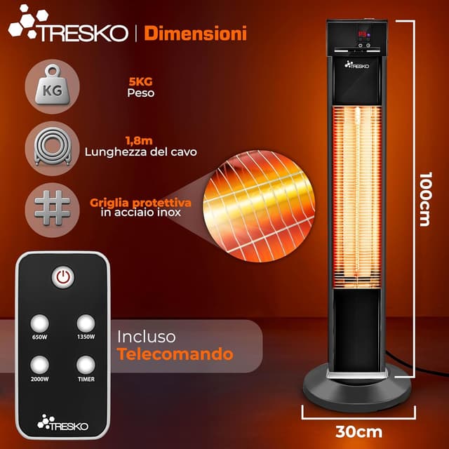 Detalle 2 de TRESKO Stufa a Infrarossi 2000W torre 📡