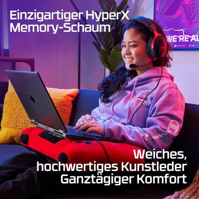 Detalle de HyperX Cloud III Gaming-Headset kabelgebunden mit 53-mm-Treibern, DTS und Noise-Cancelling-Mikrofon (Schwarz/Rot)