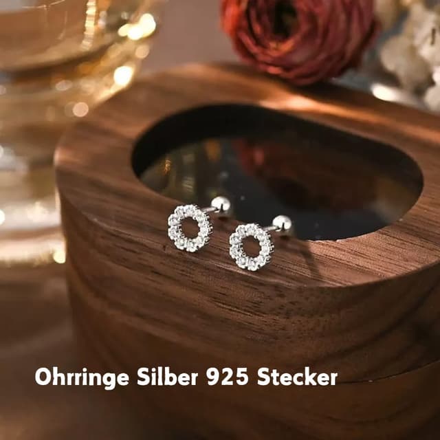 Detalle de Ohrstecker aus 925 Silber mit Zirkonia – kleine Glitzer-Ohrstecker für Damen & Kinder (Herz/Kreis/Dreieck/Stern)