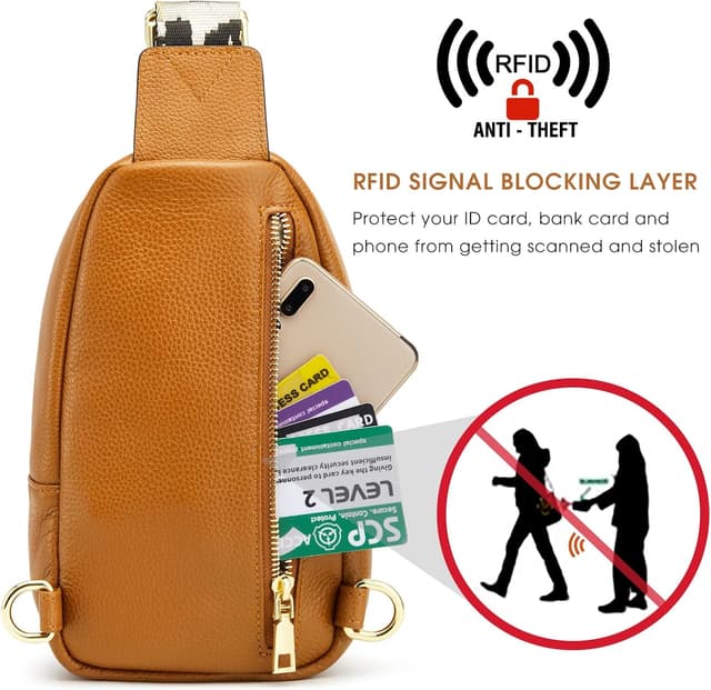 Detalle de Kattee borsa a tracolla da donna in vera pelle da viaggio con blocco RFID