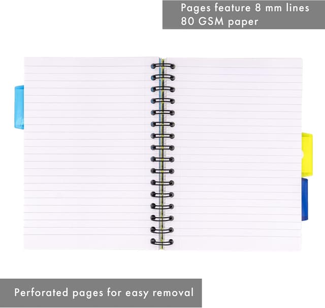 Detalle de Pukka Pad A5 Striped Project Notebook 3-Pack (wirebound) with 8mm feint ruled paper and repositionable dividers