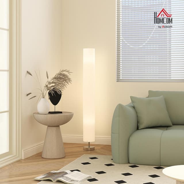 Detalle 2 de HOMCOM lampadaire sur pied de salon moderne avec interrupteur à pied, abat-jour en tissu 120 cm, blanc