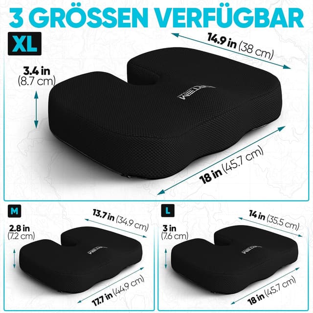 Detalle de FORTEM XL Sitzkissen & Lendenkissen mit Memory-Schaum für Bürostuhl und Auto