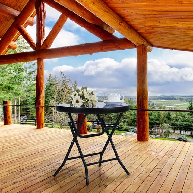 Thumbnail 6 de PHI VILLA Folding Side Table (tempered glass top) – blue round patio & side table, foldable