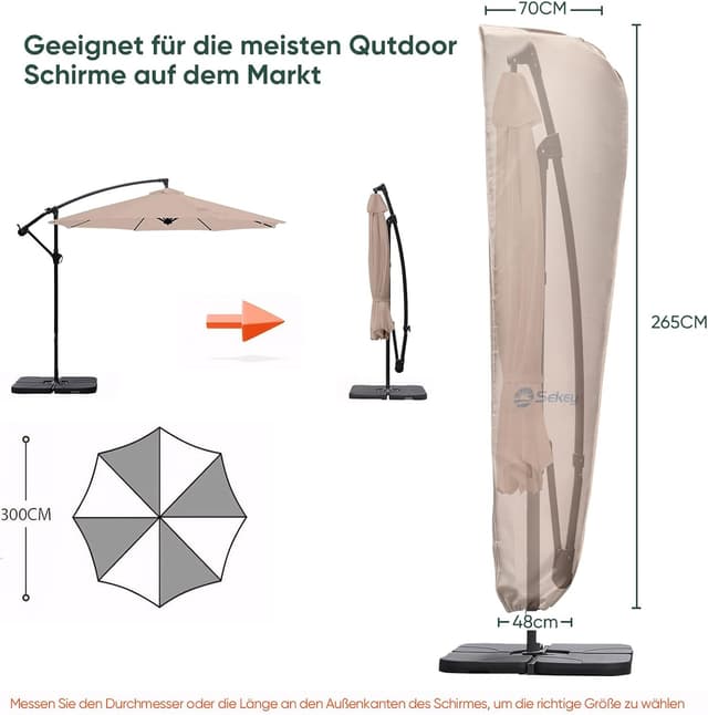 Detalle de Sekey custodia impermeabile per ombrellone a lampione 265×48/70 cm in poliestere