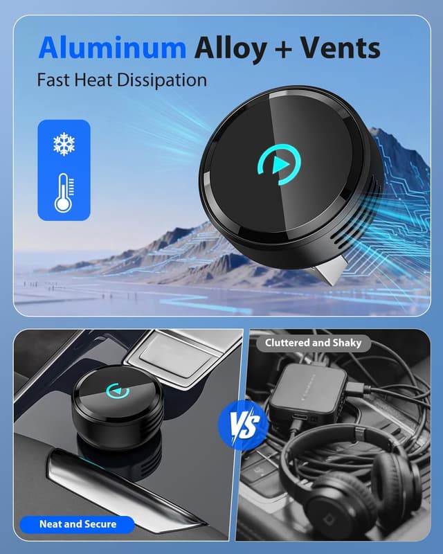 Detalle de Visoud Ultra Mini Circular Wireless CarPlay & Android Auto Adapter with Fast Reconnect