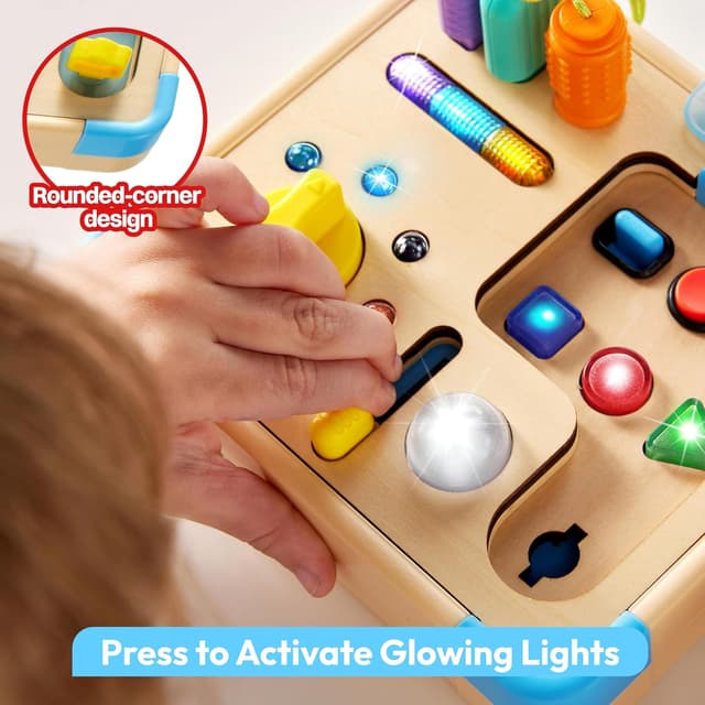 Detalle de lalalark Montessori Busy Board Wooden Activity Board with 15 LED Lights and 9 Sound Effects