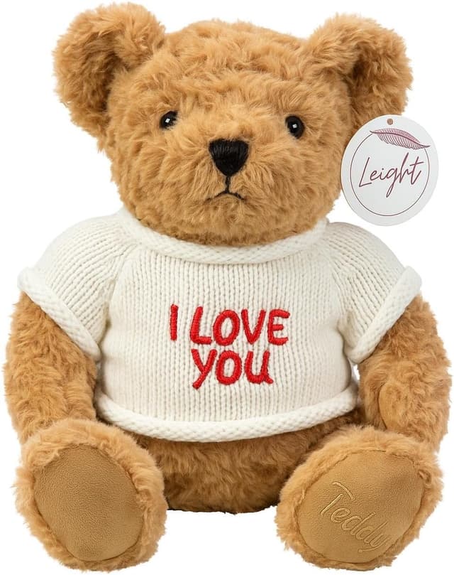 Detalle de LEIGHT Orsacchiotto di peluche bianco “I Love You” con maglione lavorato – 35 cm