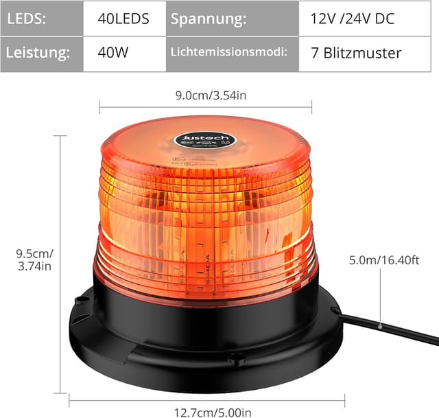 Detalle de Justech 40 LED Rundumleuchte Blitz 7 Modi