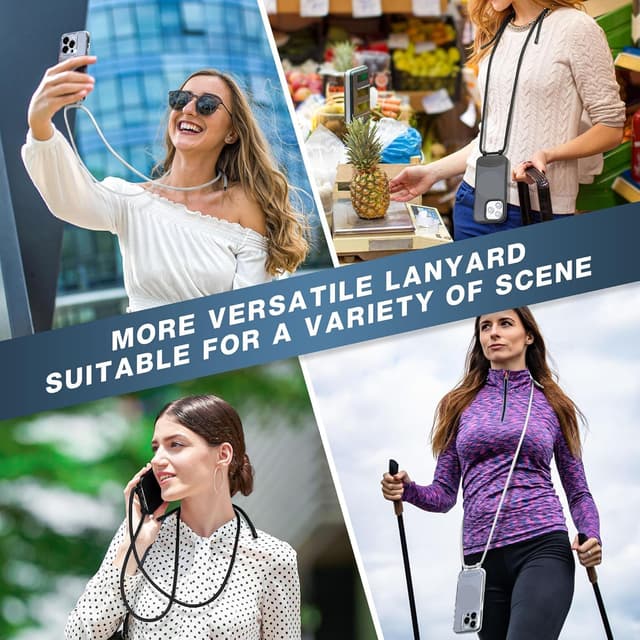 Thumbnail 6 de OLEPHY Handykette mit Band für iPhone 16 Pro Max Hülle (verstellbar, abnehmbar) – transparente Case mit Kordel zum Umhängen, schwarz