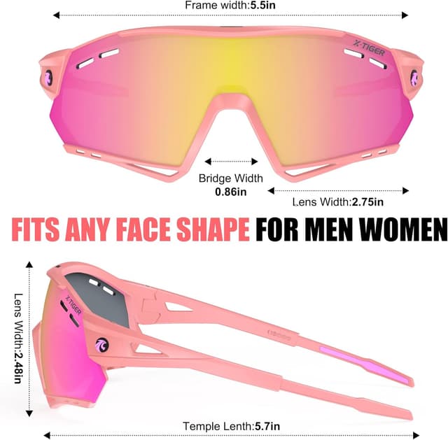 Thumbnail 6 de X-TIGER Occhiali da ciclismo polarizzati TR90 con 5 lenti intercambiabili