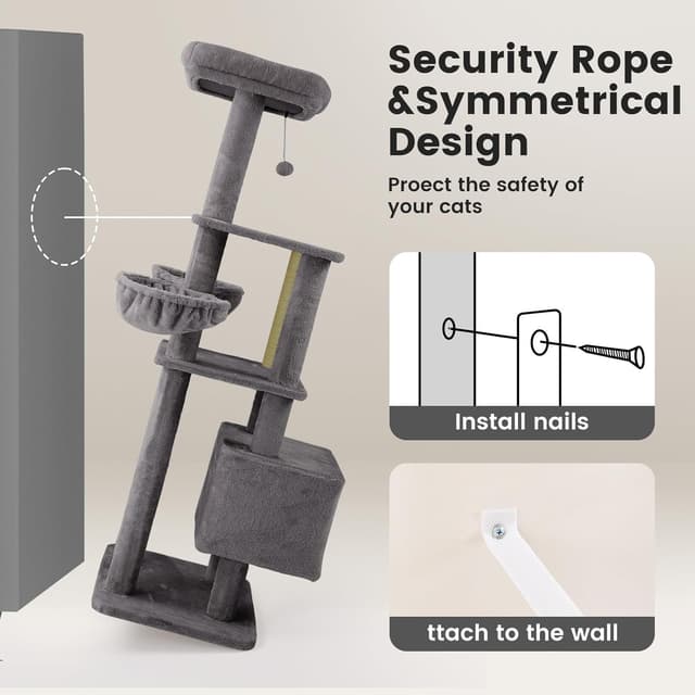 Thumbnail 6 de Gardner Pet 165 cm Cat Tree with Scratching Post, 6-Level Ultra-Stable Tower (Grey)