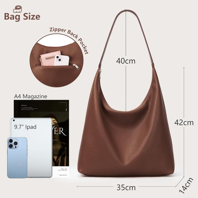 Detalle de KALIDI vintage vegan leather tote bag for women – large zipped hobo work & travel shoulder bag