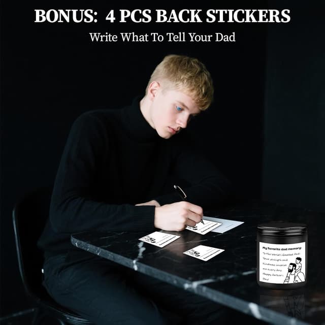 Detalle de Men’s Scented Candles Set for Dad (4 Packs) – Soy Candles in Lavender Woods/Smoke & Vanilla/Vintage Oak/Leather