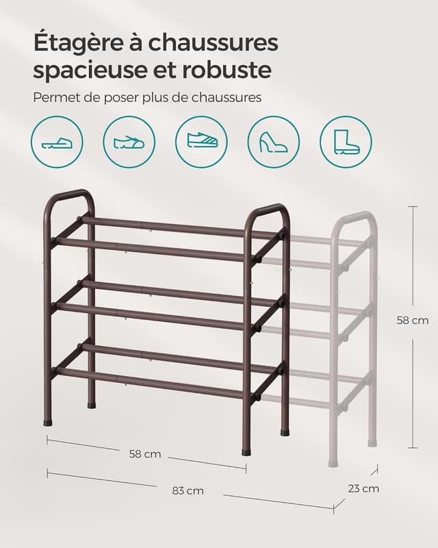 Thumbnail 3 de SONGMICS Étagère à Chaussures 3 Niveaux Bronze