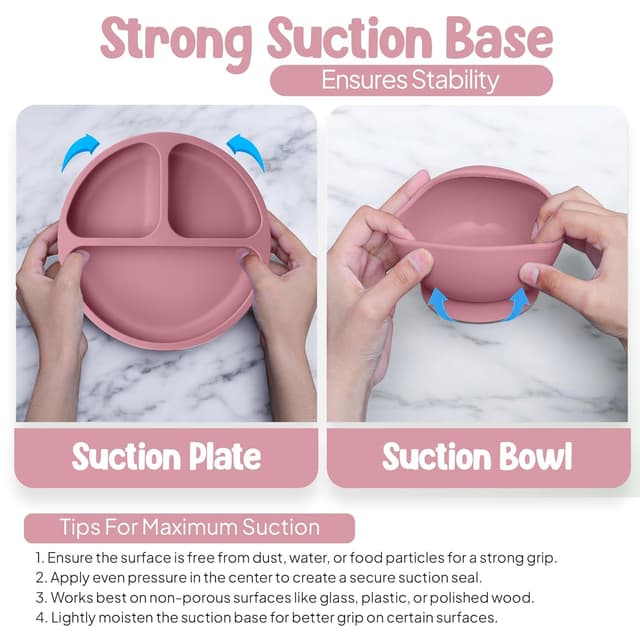 Detalle 2 de o’doe Baby Weaning Set (15-Piece Silicone Feeding Kit) with Suction Plate, Bowl, Bib, Sippy Cup, Fruit Feeder & Freezer Tray