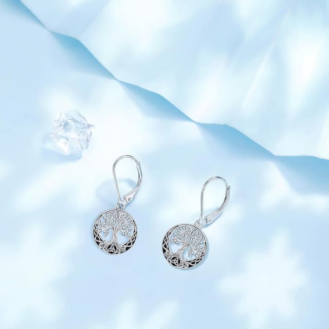 Detalle de Micory Damen hängende Ohrringe aus 925 Sterling Silber mit Lebensbaum-Design (32 × 15 mm)