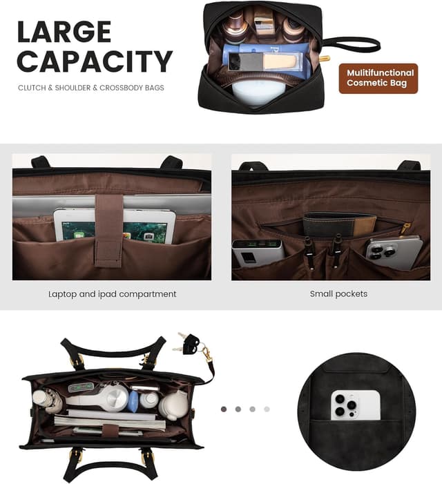 Detalle de LOVEVOOK Vintage Leather Laptop Bag for Women (15.6-inch) with Clutch Pouch