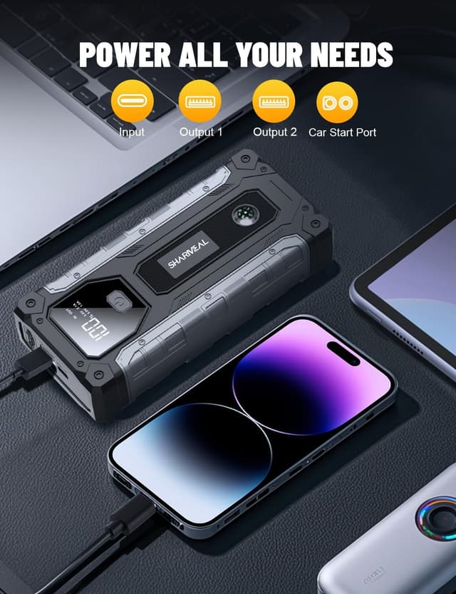 Detalle 2 de Sharmeal Car Jump Starter 6000A 12V portable booster