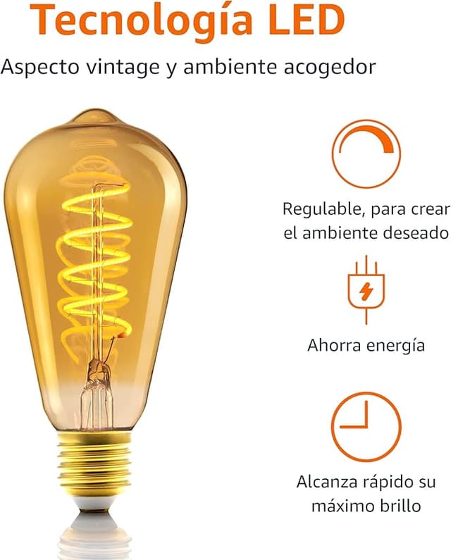 Detalle de Amazon Basics Bombilla LED E27 Vintage 6/Pack🕯