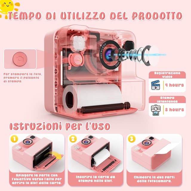 Detalle de Yidoroye Macchina Fotografica Bambini istantanea con schermo HD da 2,4" e stampa rapida