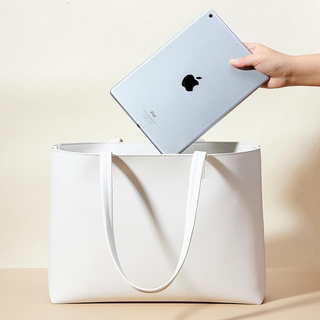 Detalle de Large Waterproof PU Tote Bag for Women with Zipper, Fits up to 15" Laptop